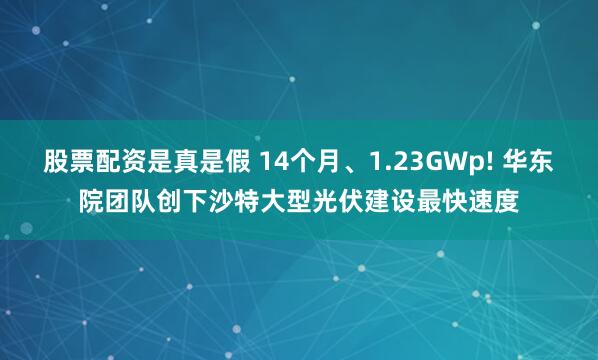 股票配资是真是假 14个月、1.23GWp! 华东院团队创下沙特大型光伏建设最快速度